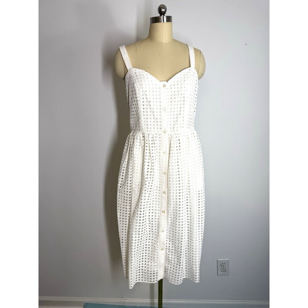 Brooks Brothers Women's White Eyelet Cotton Dress Size 8 Sleeveless